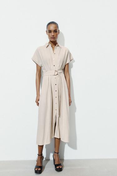 VESTIDO MIDI CAMISERO - Beige claro de Zara