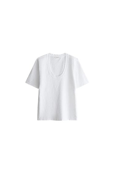 면소재 긴팔 티셔츠 - Zara 화이트