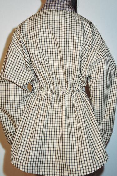 VESTE À CARREAUX COL MONTANT - Blanc cassé de Zara - Image 6