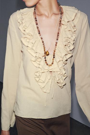 ZW COLLECTION RUFFLED TOP - Sand by Zara