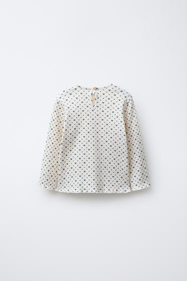 T-SHIRT CANNELÉ SOFT TOUCH CŒURS - Écru / Bleu de Zara - Image 1