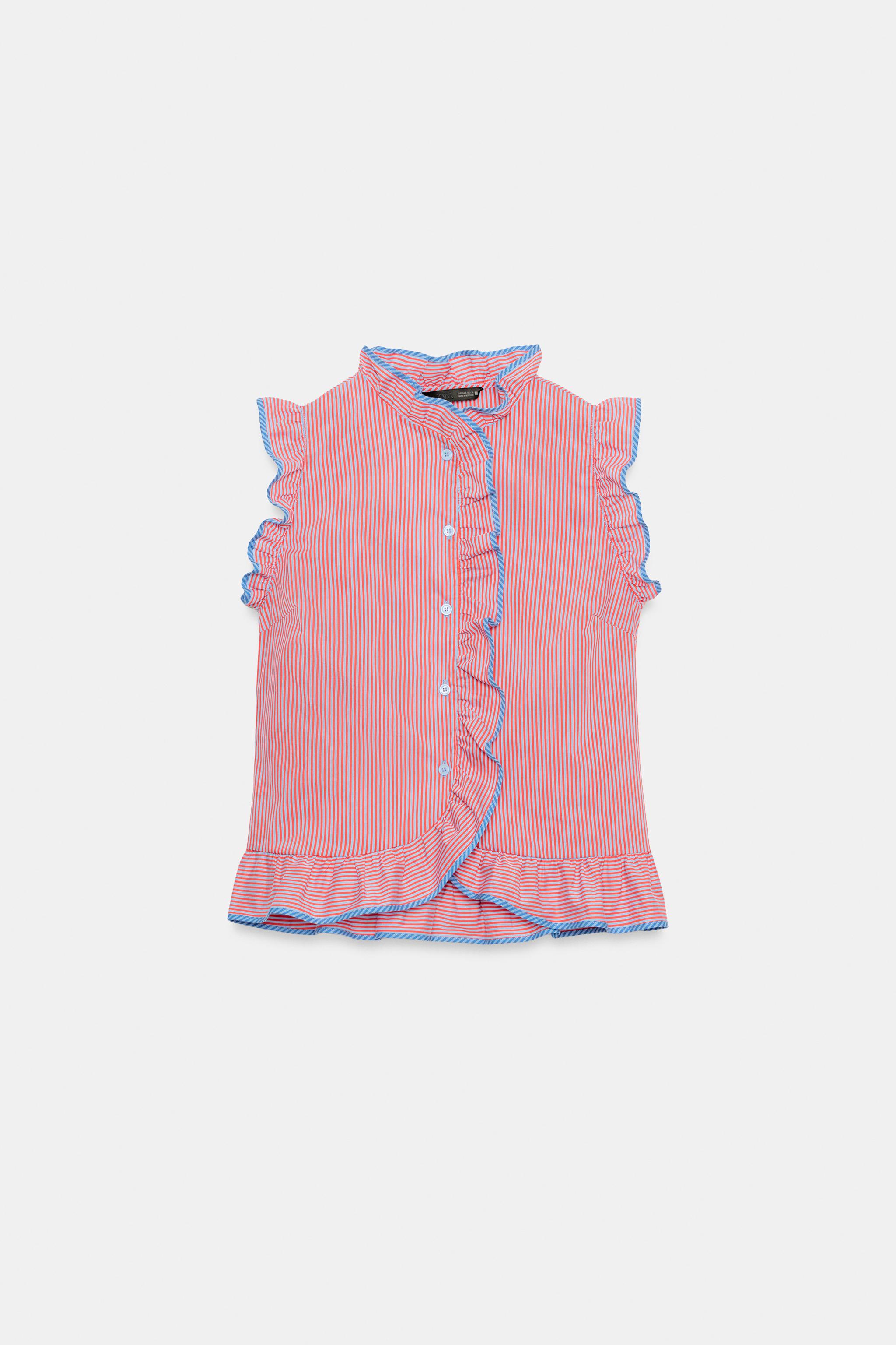 Женские блузки Zara STRIPED RUFFLE BLOUSE — фото 5