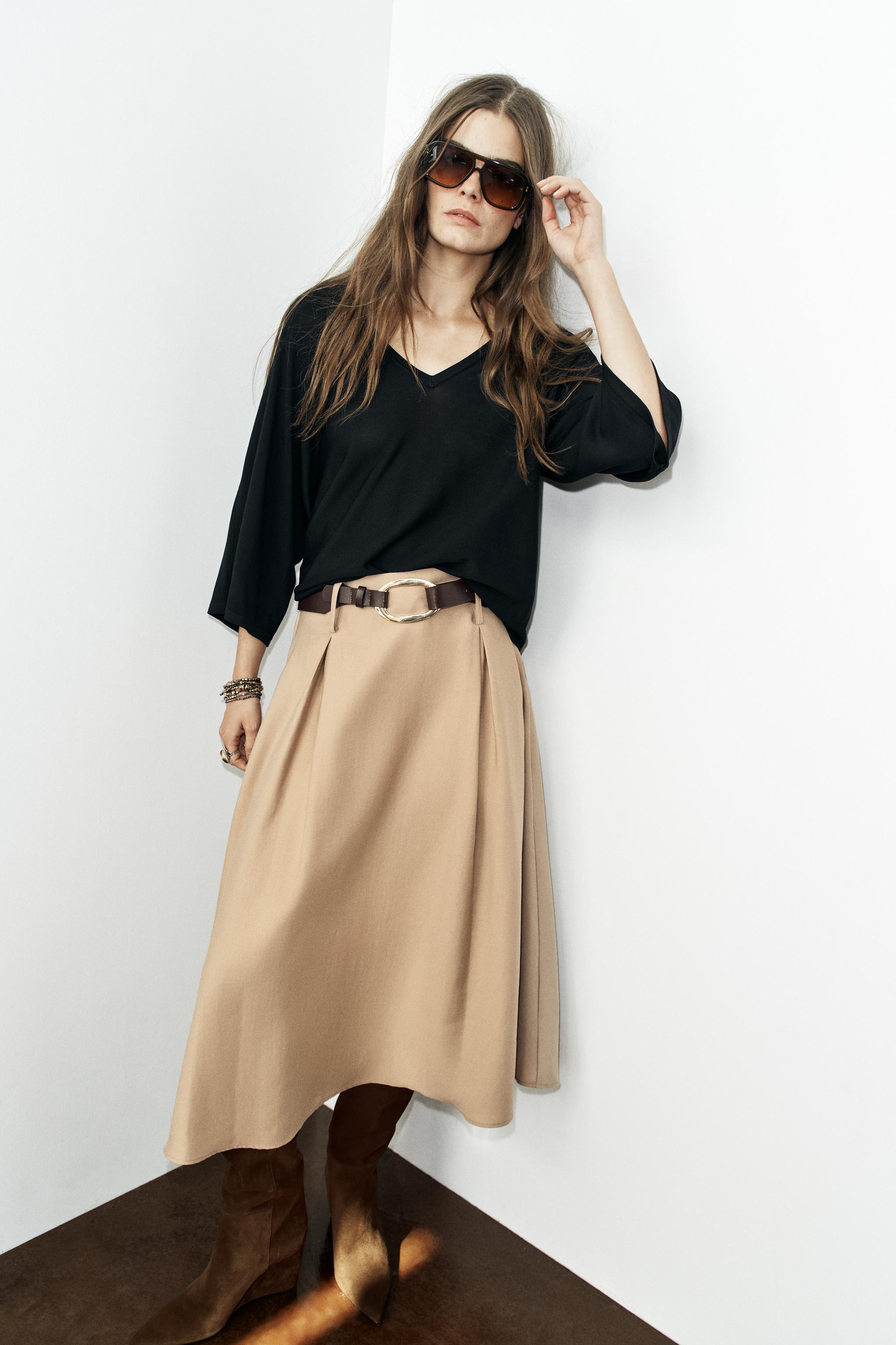 Женские юбки Zara BELTED MIDI SKATER SKIRT — фото 3