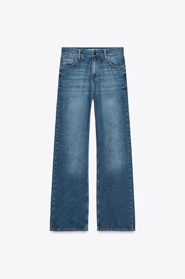 Zara ZW COLLECTION HIGH-WAIST STRAIGHT JEANS - Blue