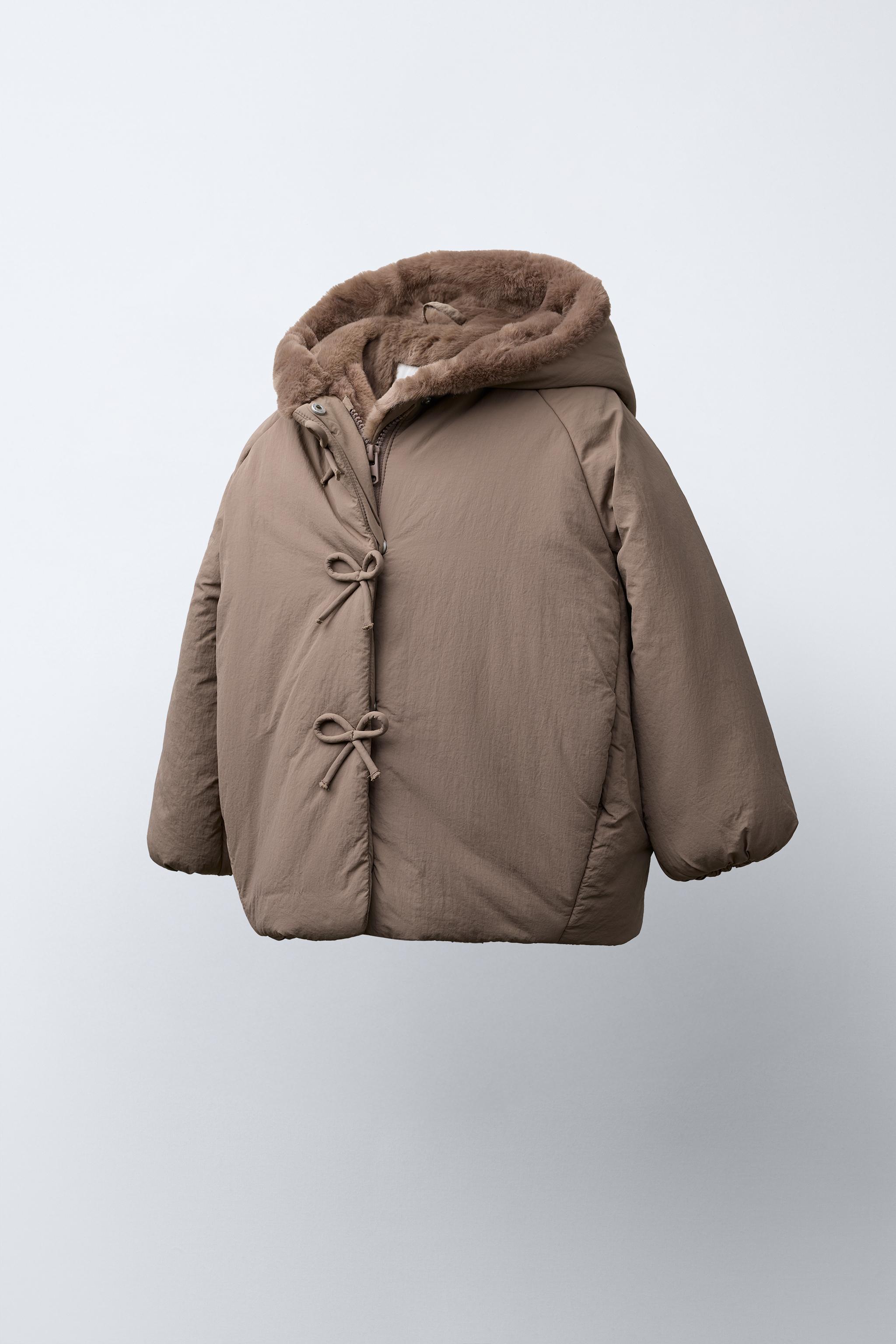 撥水加工入りリボンパフジャケット - ブラウン/モール | ZARA