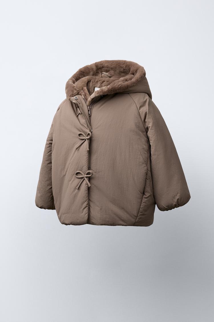 WATER REPELLENT PUFFER COAT WITH BOWS