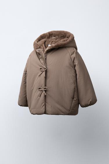 MANTEAU MATELASSÉ DÉPERLANT À LACETS - Marron / Taupe de Zara - Image 1