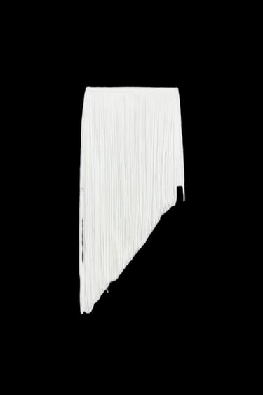 ZW COLLECTION ASYMMETRIC FRINGED SKIRT - White by Zara