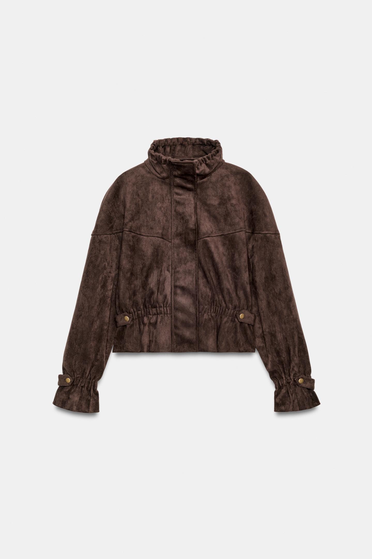 Женская куртка Zara Suede-Effect, цвет: Коричневый — фото 7