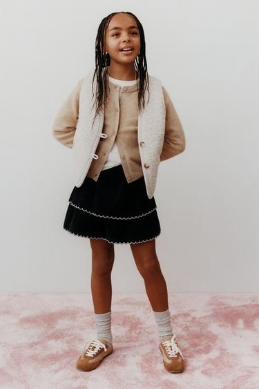 Zara COMBINATION CORDUROY AND FLEECE VEST - Ecru
