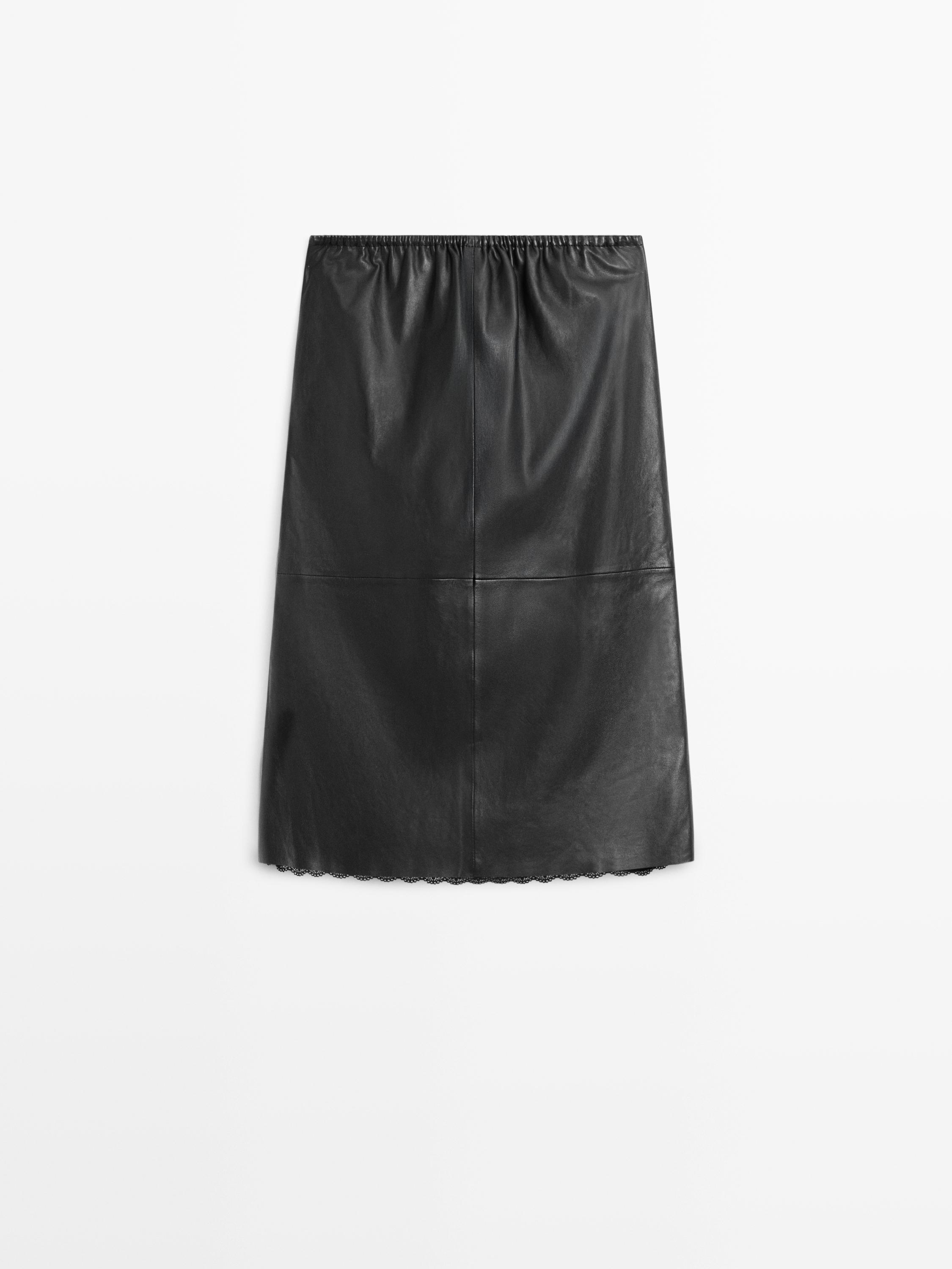 Nappa leather midi skirt with lace detail