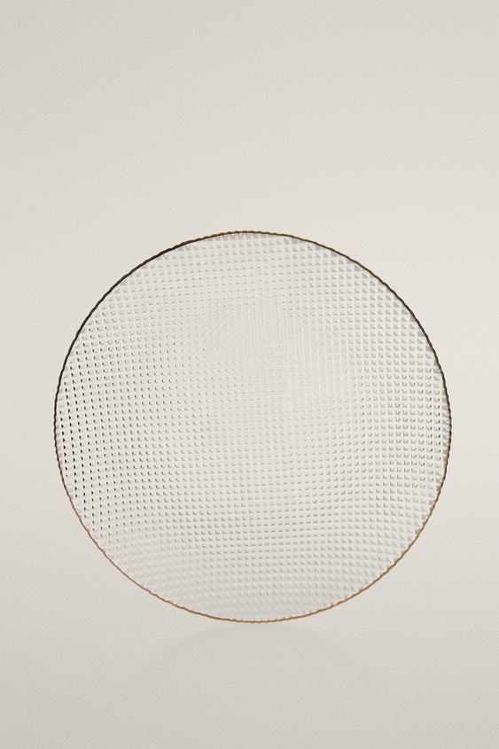 GLASS RELIEF RIM DESSERT PLATE - Gold by Zara - Image 0