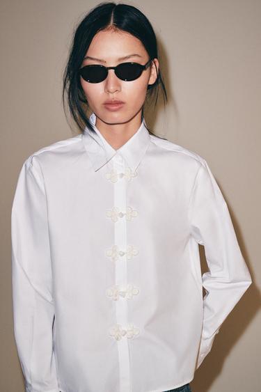 Zara ZW COLLECTION FROG FASTENING SHIRT - White