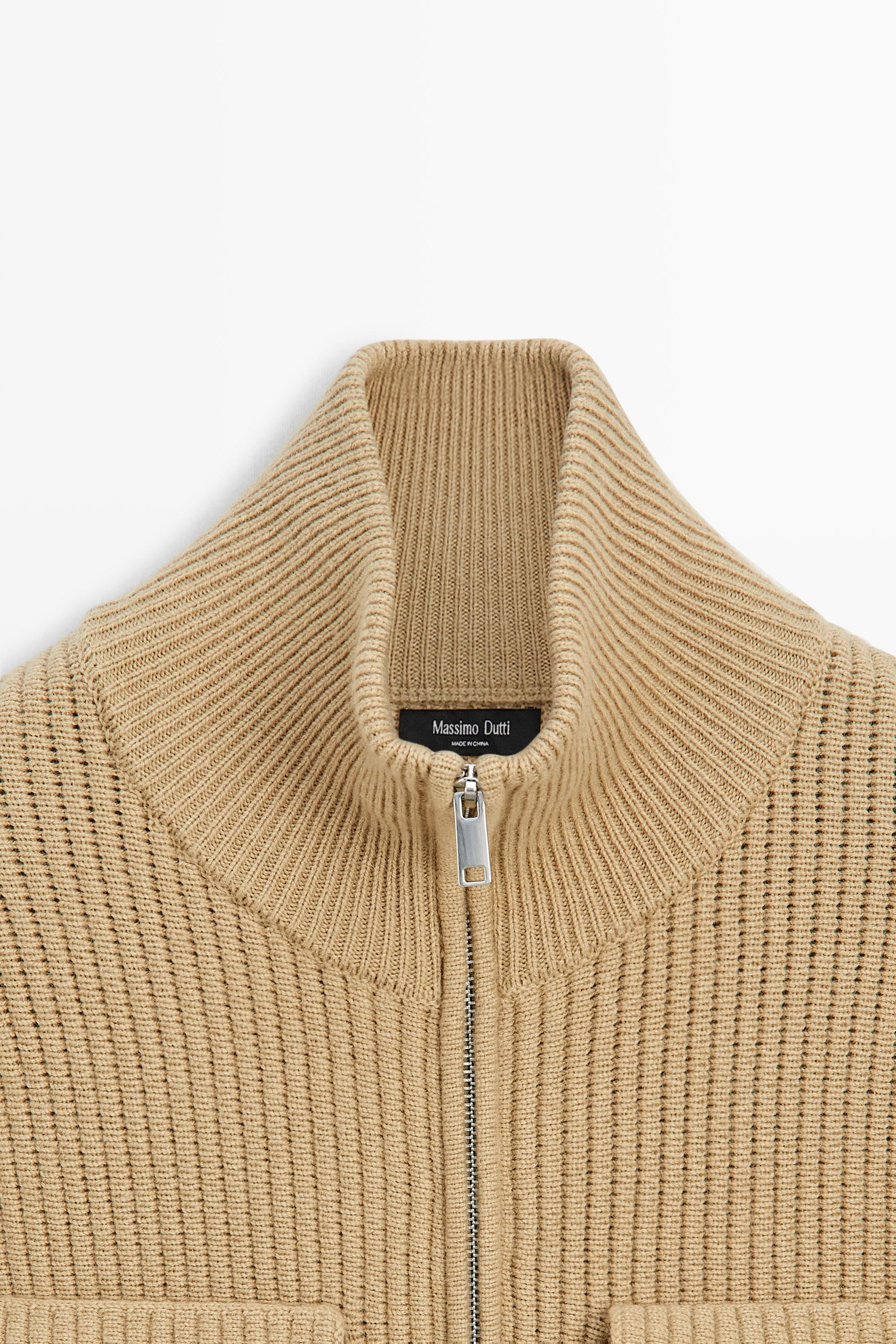Zip-up knit cardigan with cotton