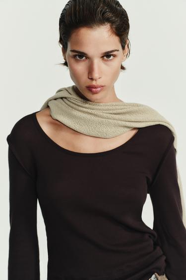 T-SHIRT EFFET DOUBLE SOFT - Marron chocolat de Zara - Image 3