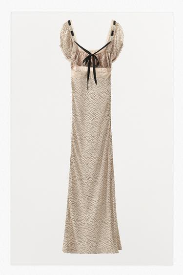 VESTIDO ESTAMPADO LUNARES LAZO CONTRASTE - Crudo de Zara