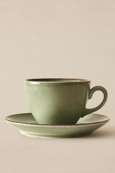 PORCELAIN TEACUP WITH ANTIQUE FINISH RIM - Sea green by Zara - Image 5