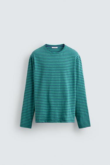 STRIPED JACQUARD T-SHIRT - Blue by Zara