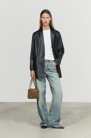 Single-button 100% nappa leather blazer — Black 2