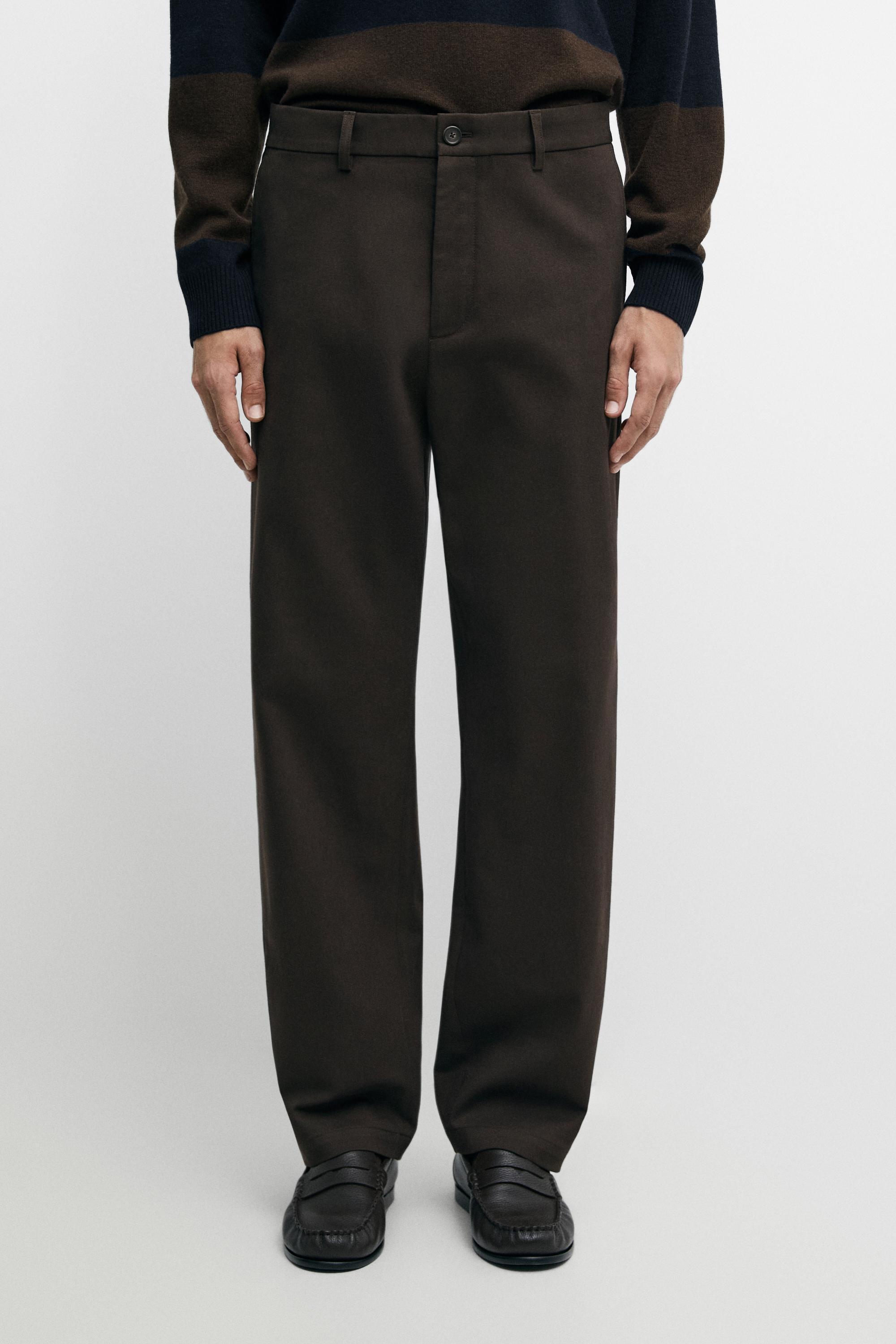 Cotton blend straight-leg pants — Brown