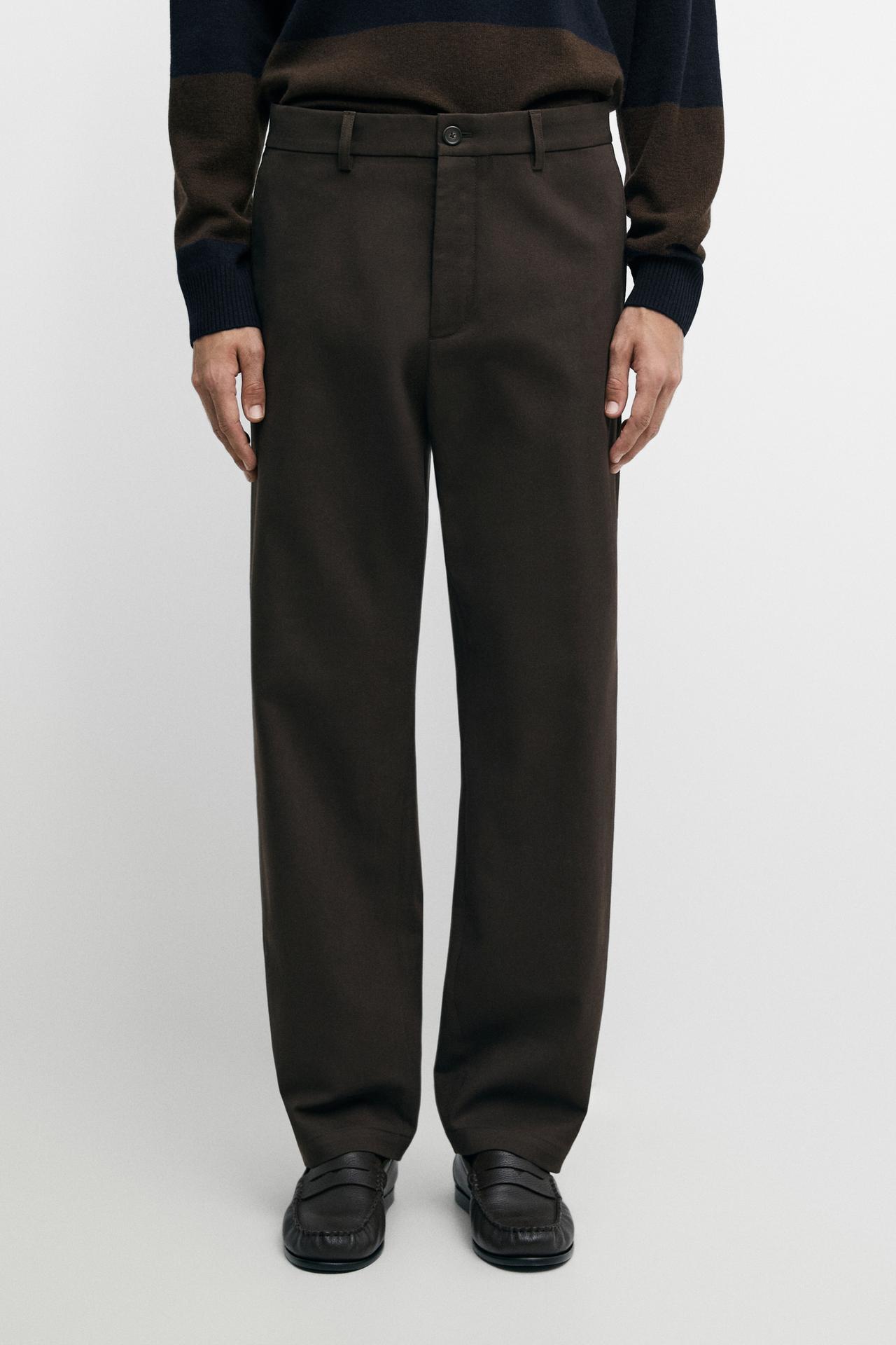 Cotton blend straight-leg pants — Brown