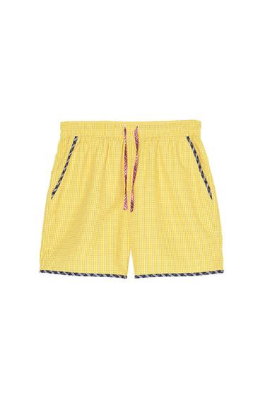 LONG CONTRAST CHECK SWIMMING TRUNKS - Yellow by Zara