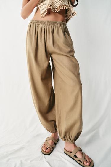 Zara LINEN BALLOON PANTS - Sand
