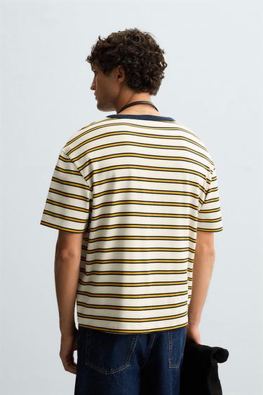STRIPED JACQUARD T-SHIRT - Ecru/Yellow by Zara - Image 2