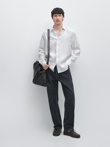 Camisa regular fit rayas lino - Blanco de Zara - Imagen 0