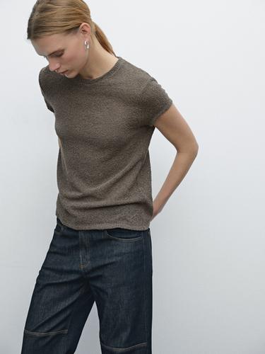 Zara Short sleeve T-shirt with textured detail - Brown