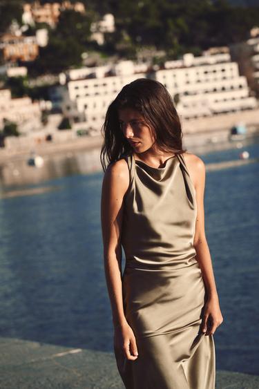ПЛАТЬЕ МИДИ ИЗ САТИНА — ОЛИВКОВЫЙ от Zara — изображение 0