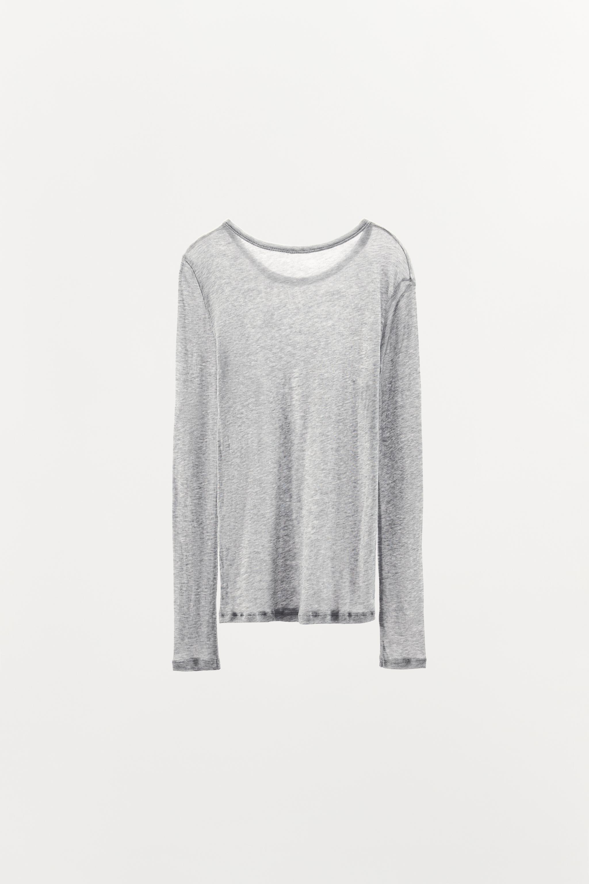 LONG SLEEVE COTTON T-SHIRT - Gray marl | ZARA United States