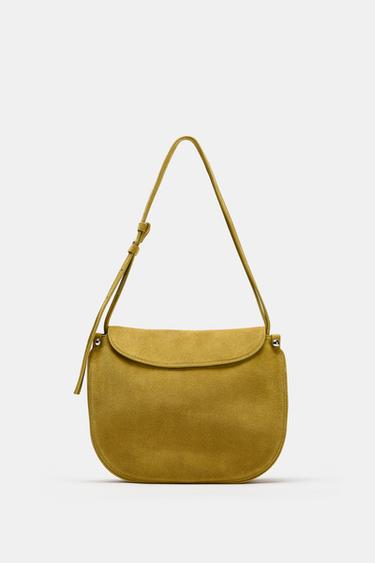 LEATHER CROSSBODY BAG WITH FLAP — Lime Green 2