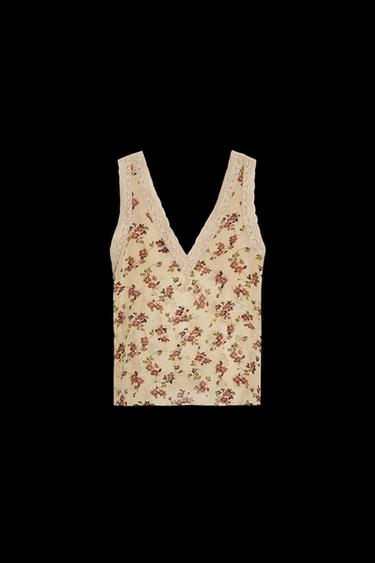 FLORAL LACE TOP - Beige by Zara