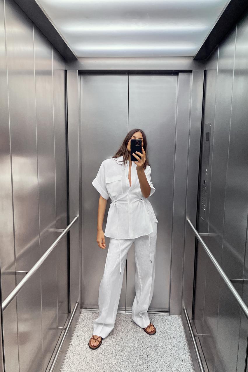 100% LINEN SAFARI SHIRT - White | ZARA United States