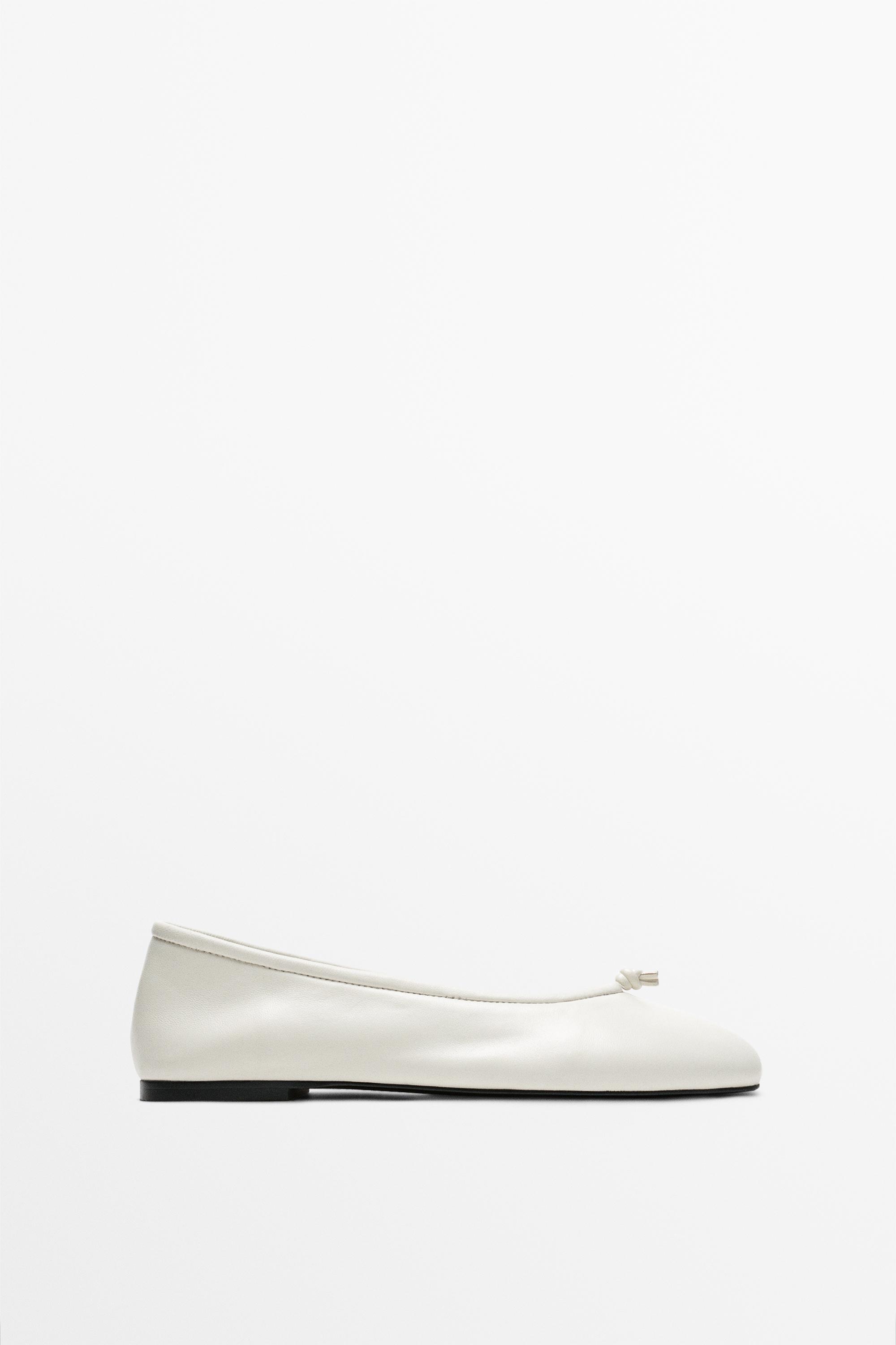 Leather knot ballet flat — White