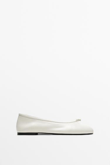 Leather knot ballet flat — White 1