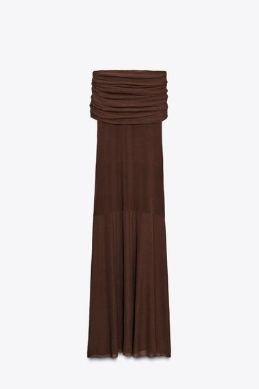 OFF-THE-SHOULDER KNIT DRESS - Dark brown by Zara - Image 7