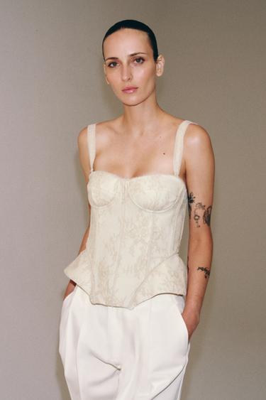 ZW COLLECTION LACE CORSETRY-INSPIRED TOP - Ecru by Zara - Image 1