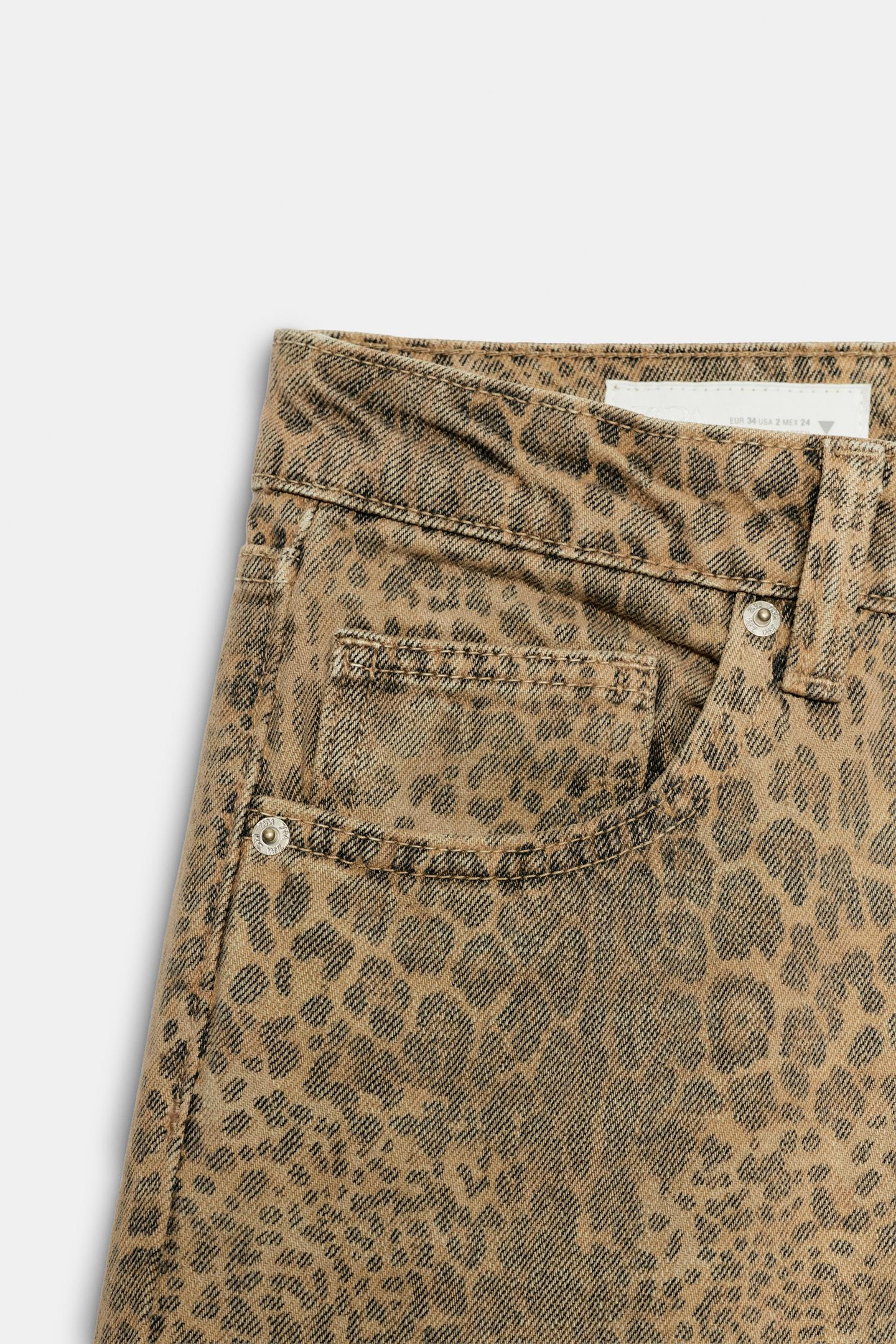 Женские джинсы Zara Trf Animal Print Low-Rise Wide-Leg, цвет: Леопардовый — фото 9