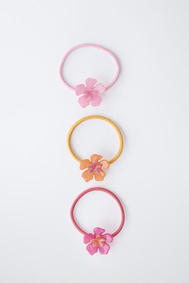 LOT DE TROIS CHOUCHOUS FLEUR HIBISCUS - Roses de Zara - Image 3