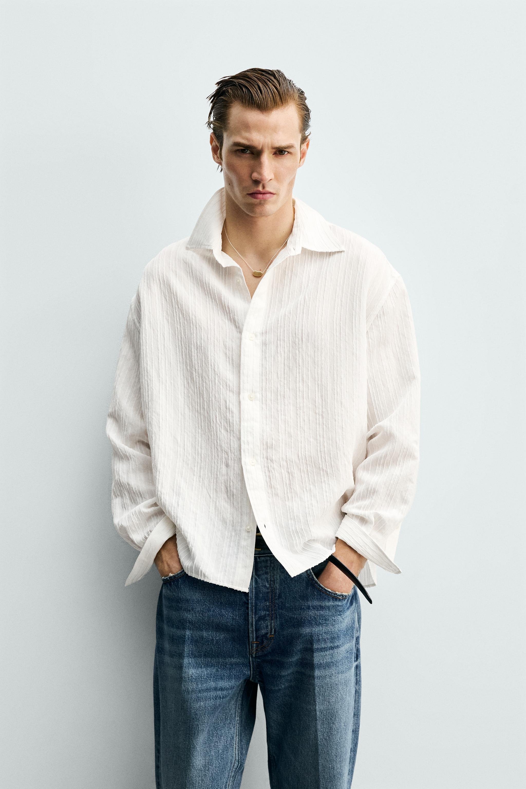 RELAXED FIT TEXTURED STRIPED SHIRT