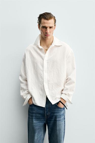 RELAXED FIT STRIPED TEXTURED SHIRT - White by Zara