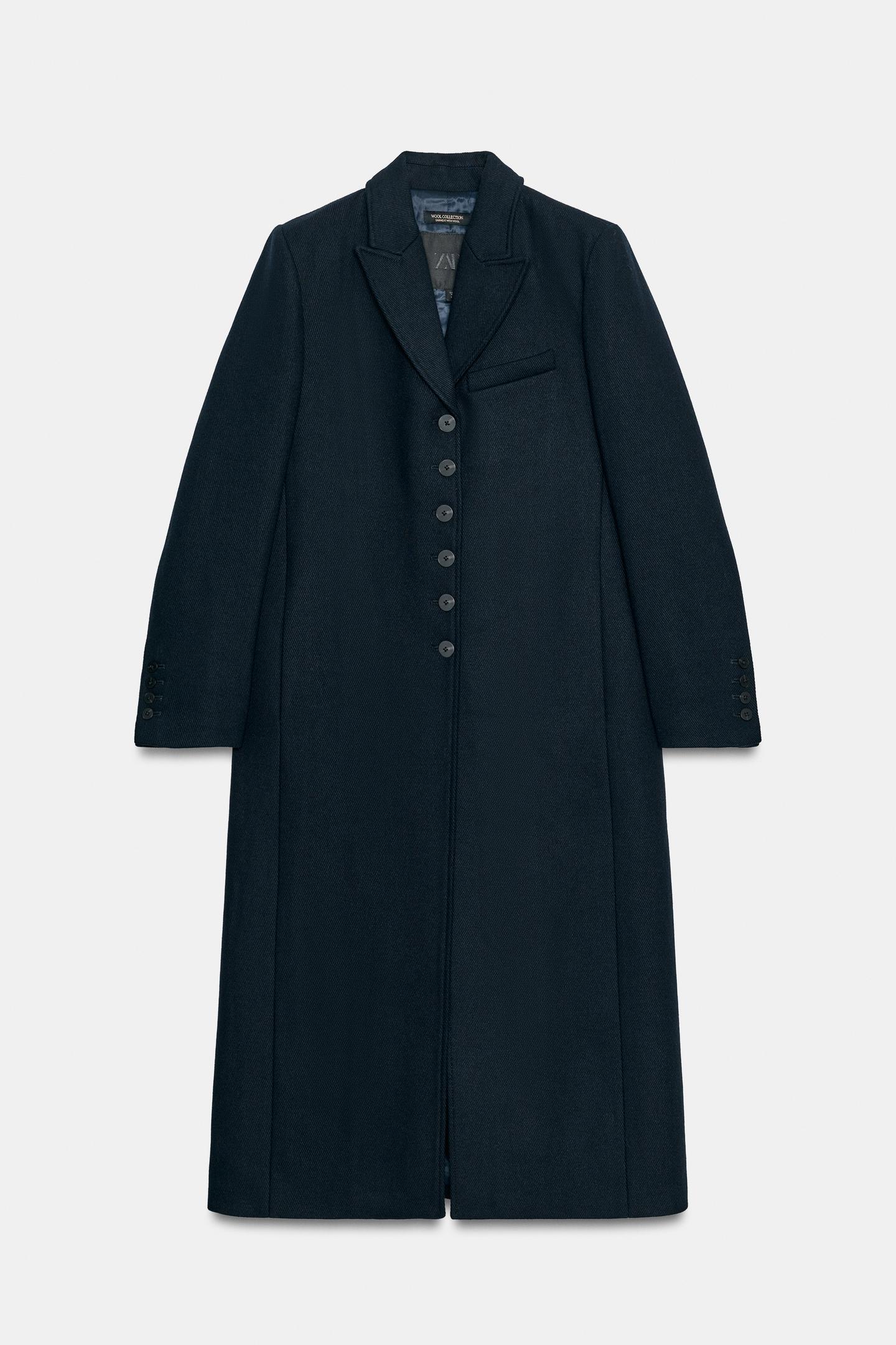 Женское пальто Zara ZW Collection Wool Long, цвет: Тёмно-синий — фото 7