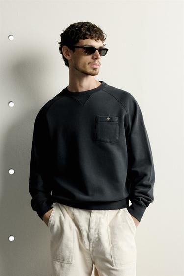 CREW NECK POCKET SWEATSHIRT - Anthracite grey by Zara