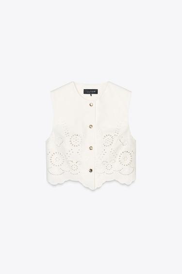 TOP CHALECO BORDADOS PERFORADOS - Blanco de Zara
