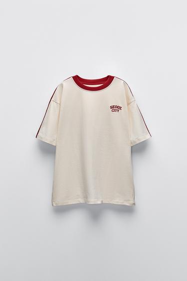 Zara T-SHIRT WITH PIPING - Ecru - Image 0