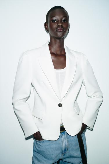 TAILORED BLAZER WITH PRONOUNCED SHOULDERS - Oyster-white by Zara - Image 1