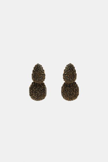 DOUBLE RHINESTONE EARRINGS - Aged gold by Zara