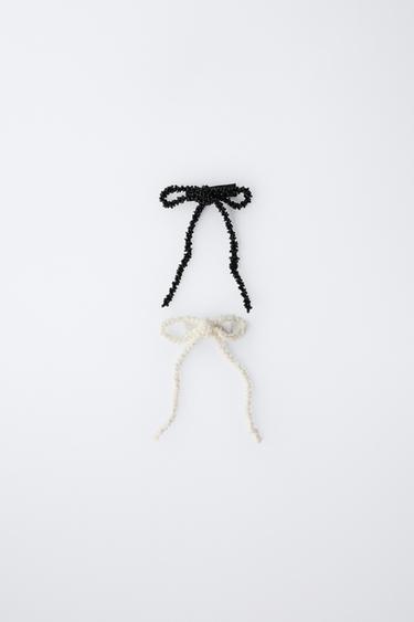 ビーズリボンヘアピンセットホワイト/ブラック0Zaraのビーズリボンヘアピンセット - ホワイト/ブラック - 画像 0